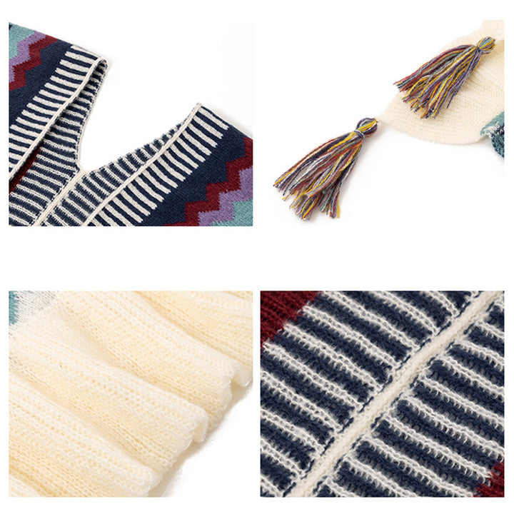 Buddha Stonesチベットショール カラフルなストライプの波線タッセル 冬用 心地よい旅行用スカーフ ラップ - image 10