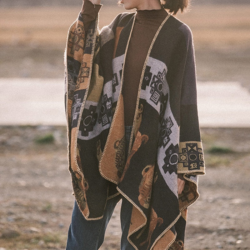 Buddha Stonesチベットショール鹿花瓶幾何学模様冬用快適トラベルスカーフラップ - ブラックイエロー 130×150cm - image 0