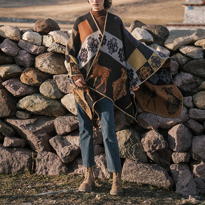 Buddha Stonesチベットショール鹿花瓶幾何学模様冬用快適トラベルスカーフラップ - image 4