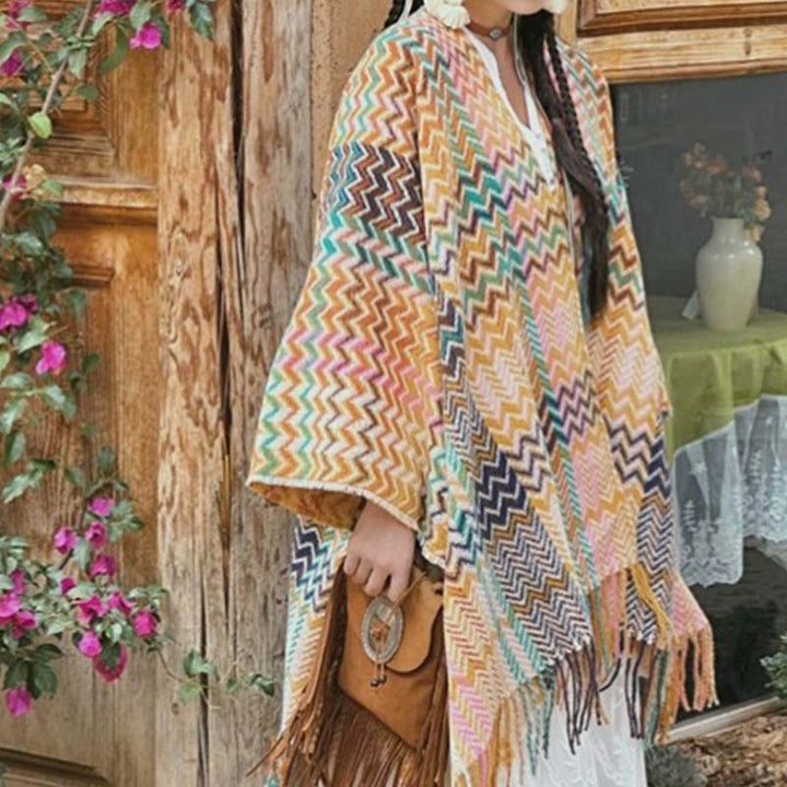 Buddha Stonesチベットショール カラフルな波型ストライプ タッセル 冬用 心地よい旅行用スカーフ ラップ - image 7