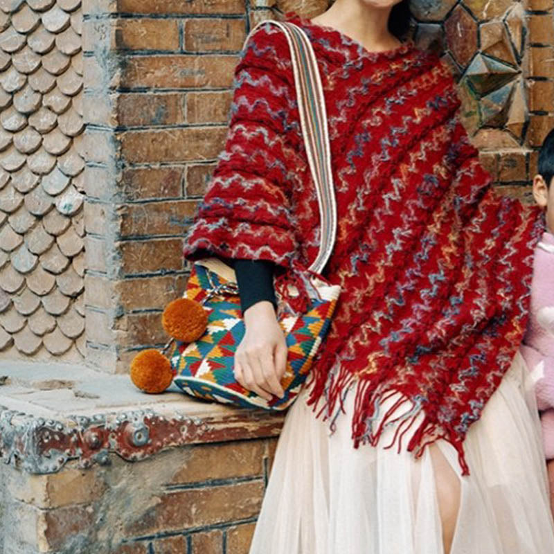 Buddha Stonesチベット カラフル ストライプ ショール タッセル プルオーバー 冬 快適 旅行用 スカーフ ラップ - image 16