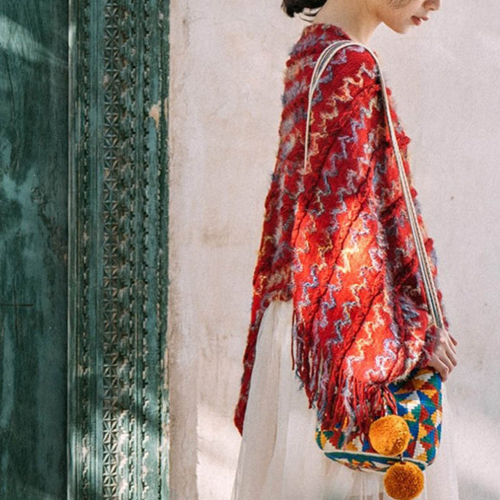 Buddha Stonesチベット カラフル ストライプ ショール タッセル プルオーバー 冬 快適 旅行用 スカーフ ラップ - image 15