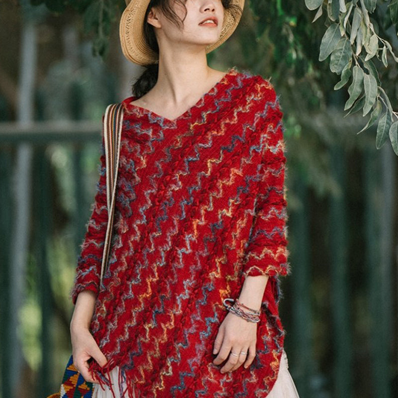 Buddha Stonesチベット カラフル ストライプ ショール タッセル プルオーバー 冬 快適 旅行用 スカーフ ラップ - image 1