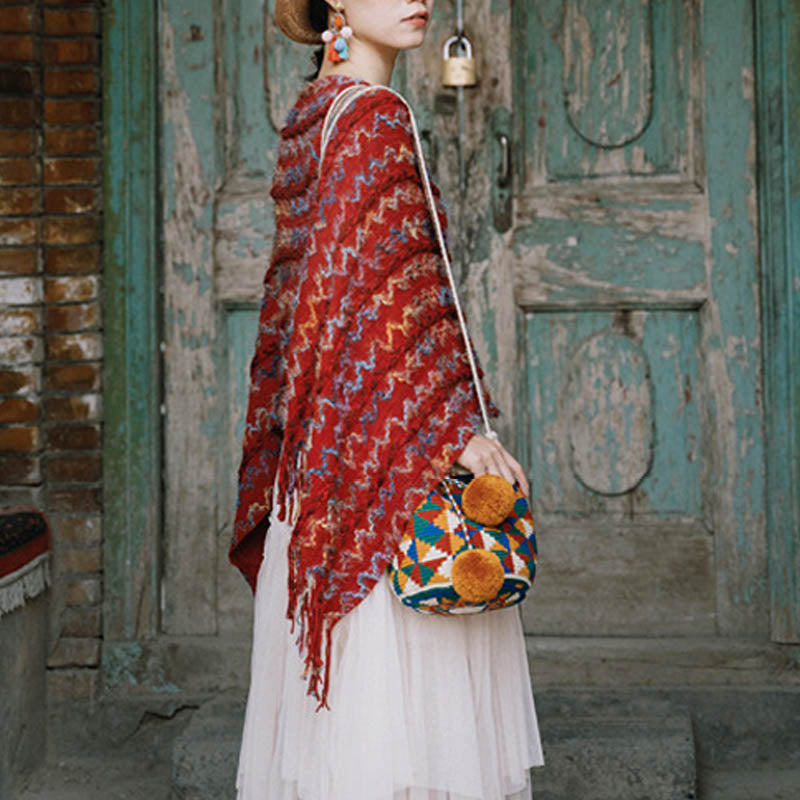 Buddha Stonesチベット カラフル ストライプ ショール タッセル プルオーバー 冬 快適 旅行用 スカーフ ラップ - image 8