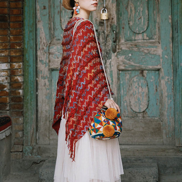 Buddha Stonesチベット カラフル ストライプ ショール タッセル プルオーバー 冬 快適 旅行用 スカーフ ラップ - image 8