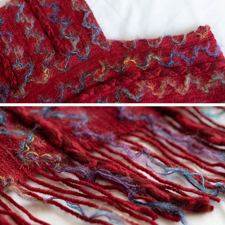 Buddha Stonesチベット カラフル ストライプ ショール タッセル プルオーバー 冬 快適 旅行用 スカーフ ラップ - image 14