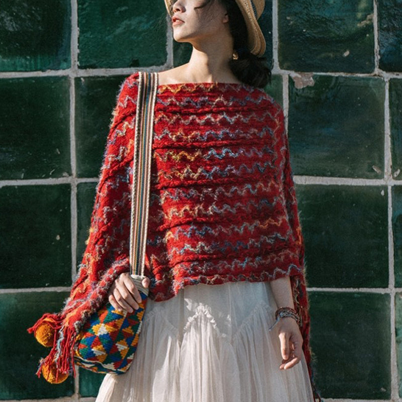 Buddha Stonesチベット カラフル ストライプ ショール タッセル プルオーバー 冬 快適 旅行用 スカーフ ラップ - image 2