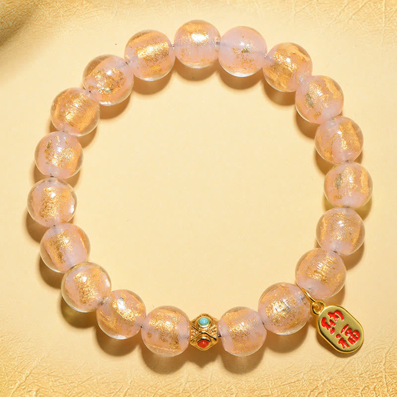 Buddha Stonesチベットのお香灰 琉璃ガラスビーズ 幸運福 キャラクターチャームブレスレット