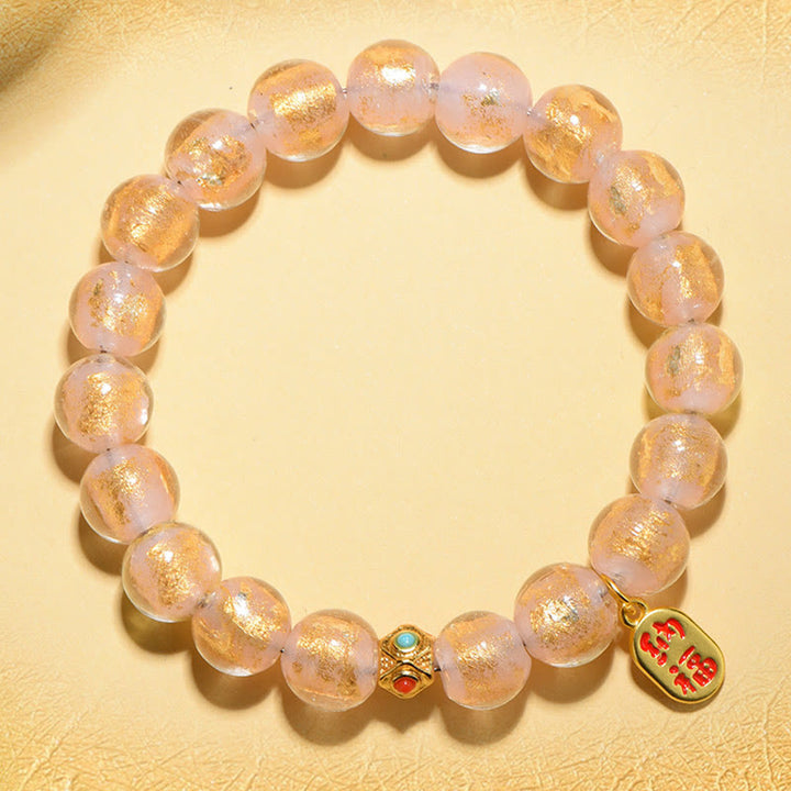 Buddha Stonesチベットのお香灰 琉璃ガラスビーズ 幸運福 キャラクターチャームブレスレット