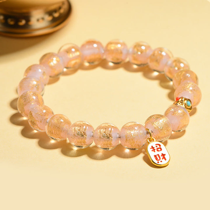 Buddha Stonesチベットのお香灰 琉璃ガラスビーズ 幸運福 キャラクターチャームブレスレット