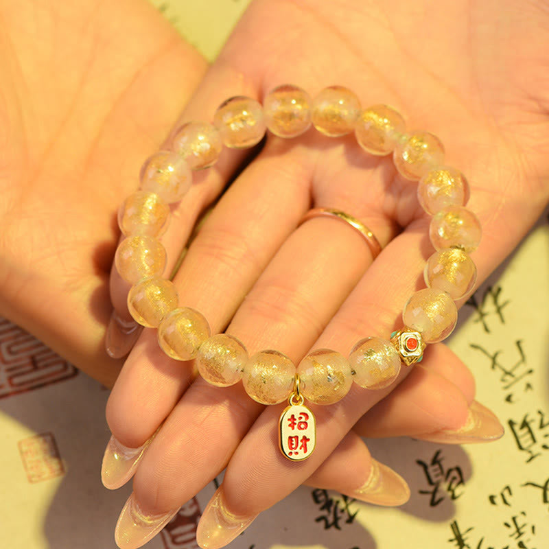 Buddha Stonesチベットのお香灰 琉璃ガラスビーズ 幸運福 キャラクターチャームブレスレット