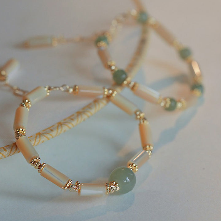 Buddha Stones14K ゴールドメッキ シャコガイ石 和田翡翠ビーズ 竹模様ブレスレット
