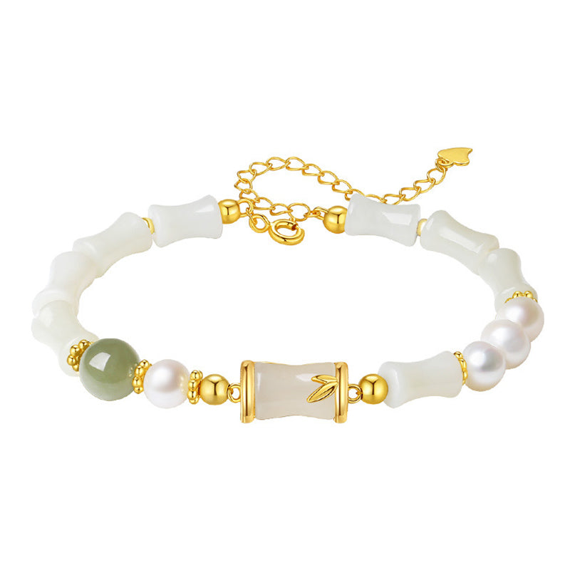 Buddha Stones925 スターリングシルバー 天然和田白翡翠 竹製 幸運の祝福ブレスレット