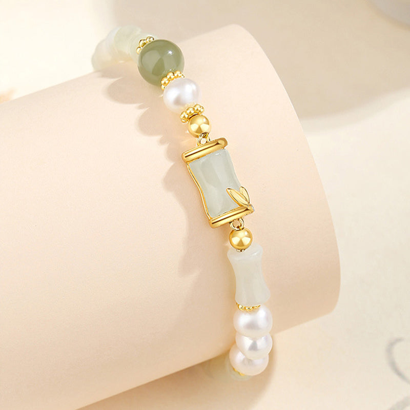 Buddha Stones925 スターリングシルバー 天然和田白翡翠 竹製 幸運の祝福ブレスレット