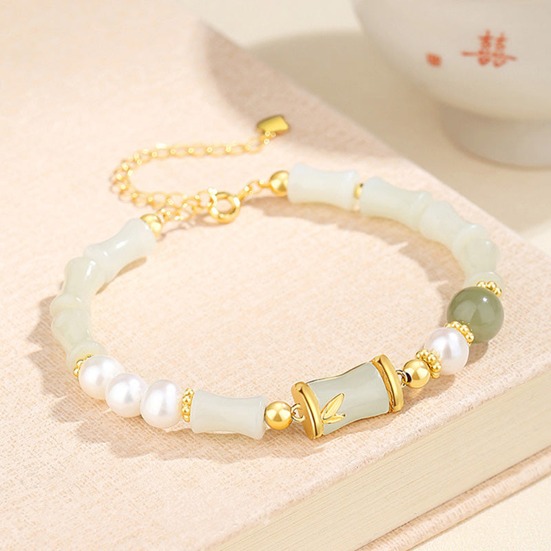 Buddha Stones925 スターリングシルバー 天然和田白翡翠 竹製 幸運の祝福ブレスレット