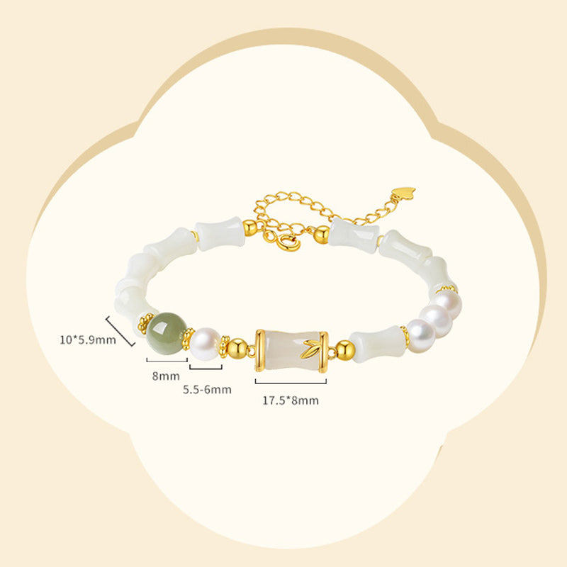 Buddha Stones925 スターリングシルバー 天然和田白翡翠 竹製 幸運の祝福ブレスレット