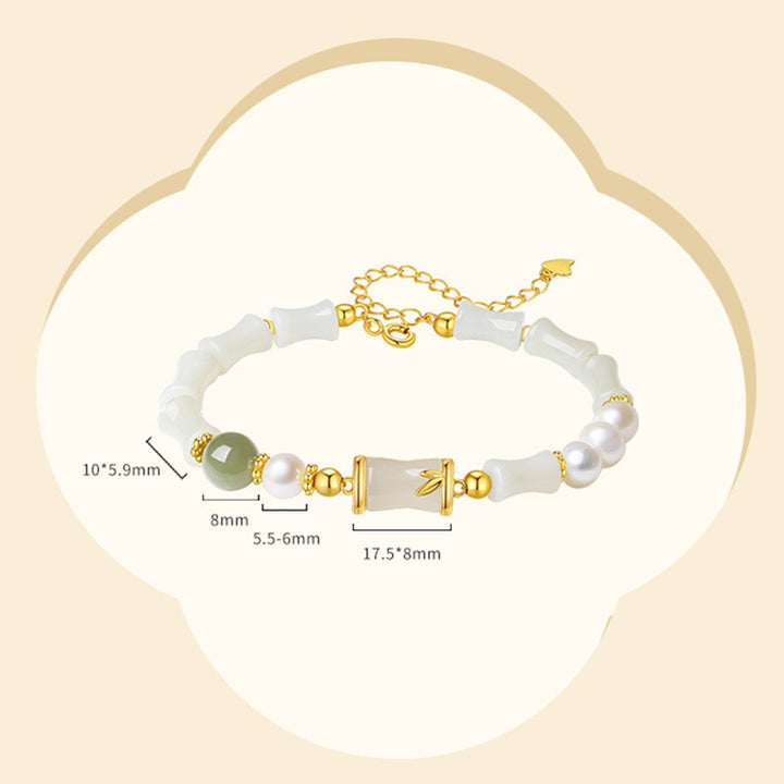 Buddha Stones925 スターリングシルバー 天然和田白翡翠 竹製 幸運の祝福ブレスレット