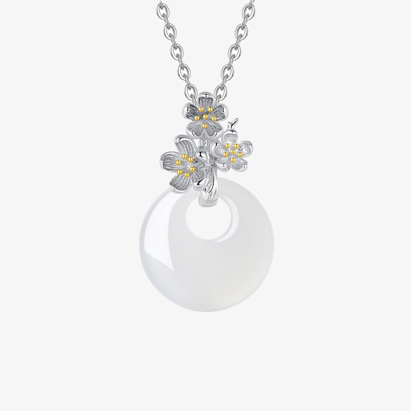 Buddha Stones925スターリングシルバー ラウンドカルセドニー 12ヶ月フラワーハーモニーネックレスペンダント