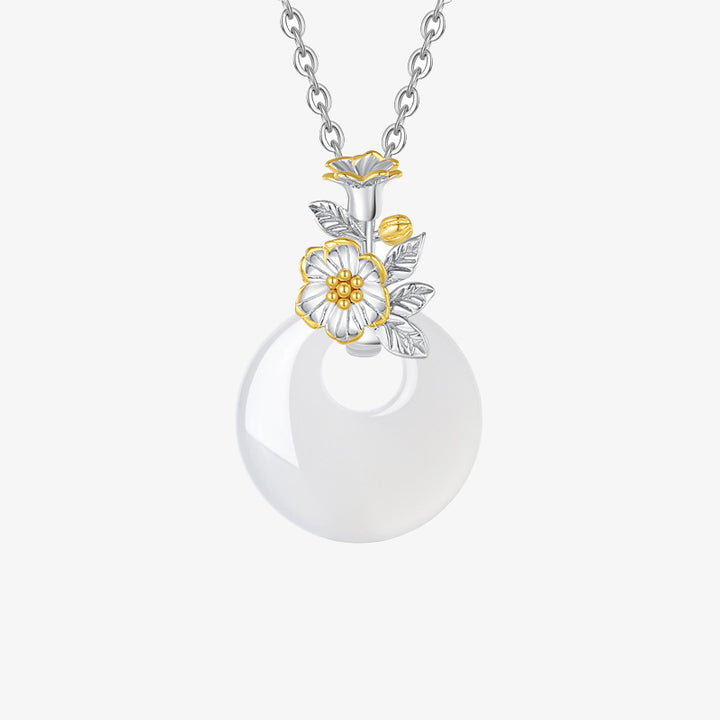 Buddha Stones925スターリングシルバー ラウンドカルセドニー 12ヶ月フラワーハーモニーネックレスペンダント