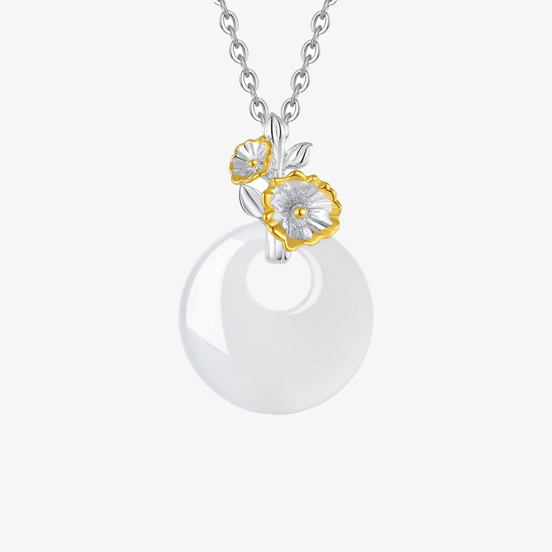 Buddha Stones925スターリングシルバー ラウンドカルセドニー 12ヶ月フラワーハーモニーネックレスペンダント
