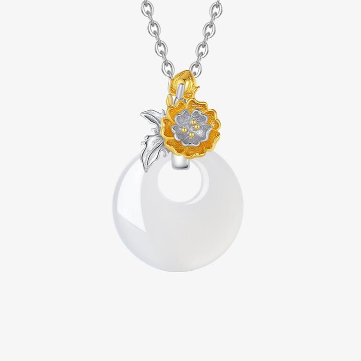 Buddha Stones925スターリングシルバー ラウンドカルセドニー 12ヶ月フラワーハーモニーネックレスペンダント