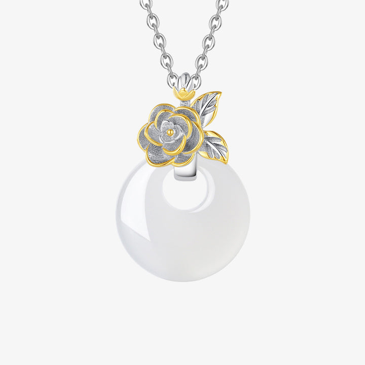 Buddha Stones925スターリングシルバー ラウンドカルセドニー 12ヶ月フラワーハーモニーネックレスペンダント