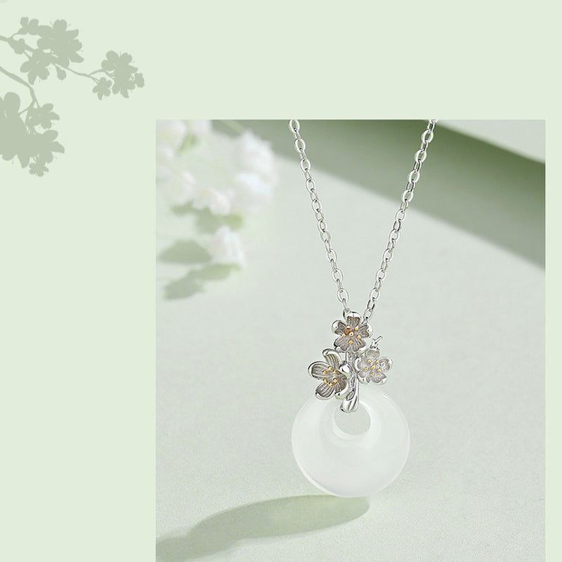 Buddha Stones925スターリングシルバー ラウンドカルセドニー 12ヶ月フラワーハーモニーネックレスペンダント