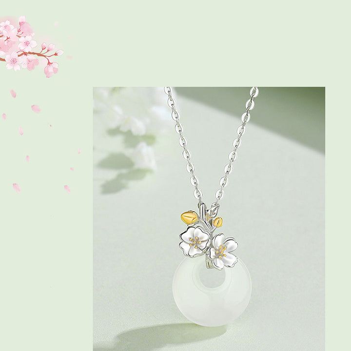 Buddha Stones925スターリングシルバー ラウンドカルセドニー 12ヶ月フラワーハーモニーネックレスペンダント