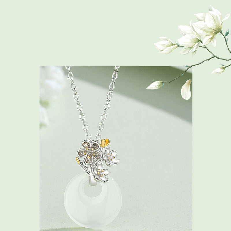 Buddha Stones925スターリングシルバー ラウンドカルセドニー 12ヶ月フラワーハーモニーネックレスペンダント