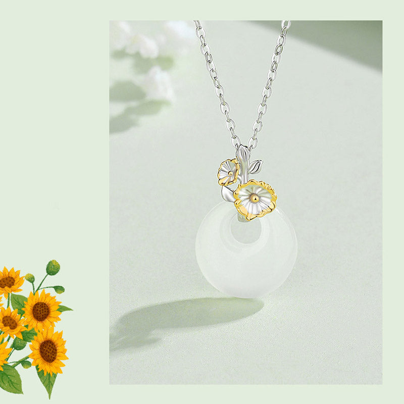 Buddha Stones925スターリングシルバー ラウンドカルセドニー 12ヶ月フラワーハーモニーネックレスペンダント