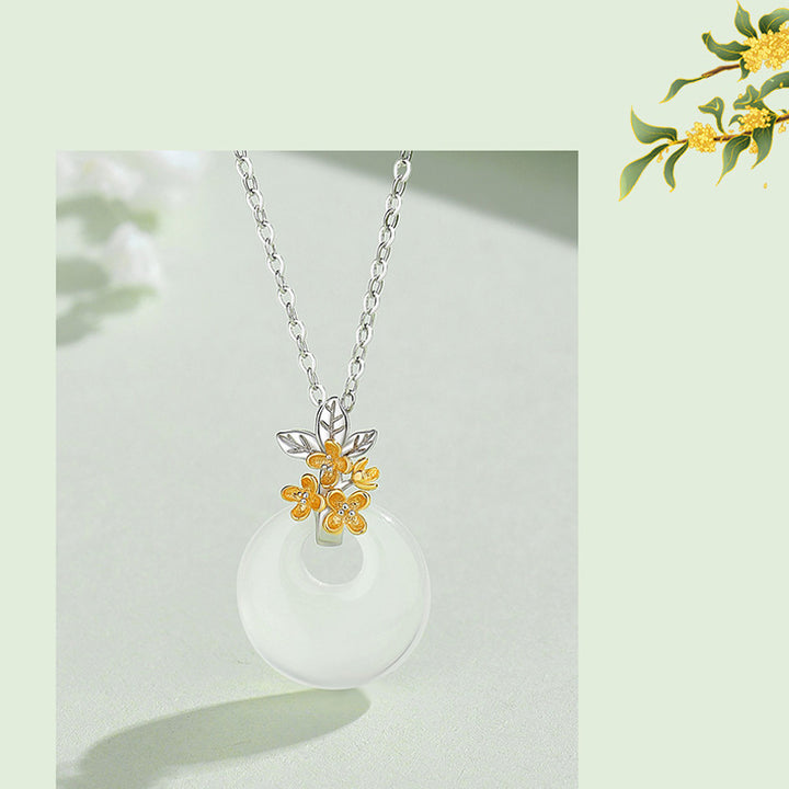 Buddha Stones925スターリングシルバー ラウンドカルセドニー 12ヶ月フラワーハーモニーネックレスペンダント