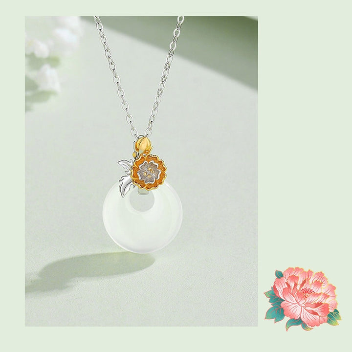 Buddha Stones925スターリングシルバー ラウンドカルセドニー 12ヶ月フラワーハーモニーネックレスペンダント