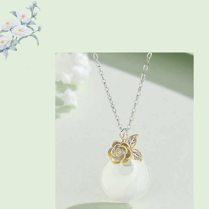 Buddha Stones925スターリングシルバー ラウンドカルセドニー 12ヶ月フラワーハーモニーネックレスペンダント