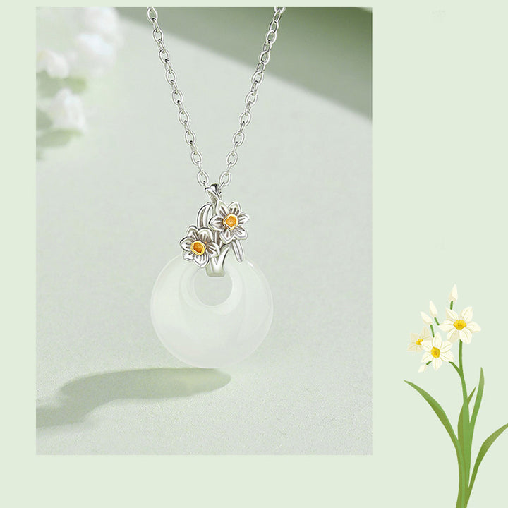 Buddha Stones925スターリングシルバー ラウンドカルセドニー 12ヶ月フラワーハーモニーネックレスペンダント