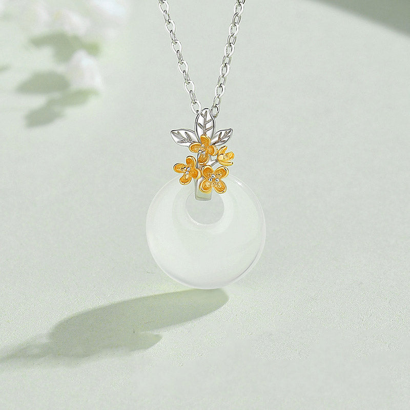 Buddha Stones925スターリングシルバー ラウンドカルセドニー 12ヶ月フラワーハーモニーネックレスペンダント