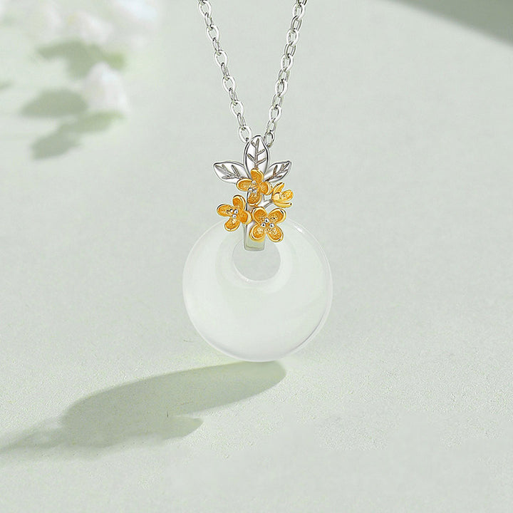 Buddha Stones925スターリングシルバー ラウンドカルセドニー 12ヶ月フラワーハーモニーネックレスペンダント