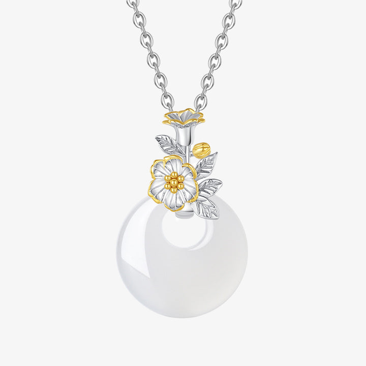 Buddha Stones925スターリングシルバー ラウンドカルセドニー 12ヶ月フラワーハーモニーネックレスペンダント