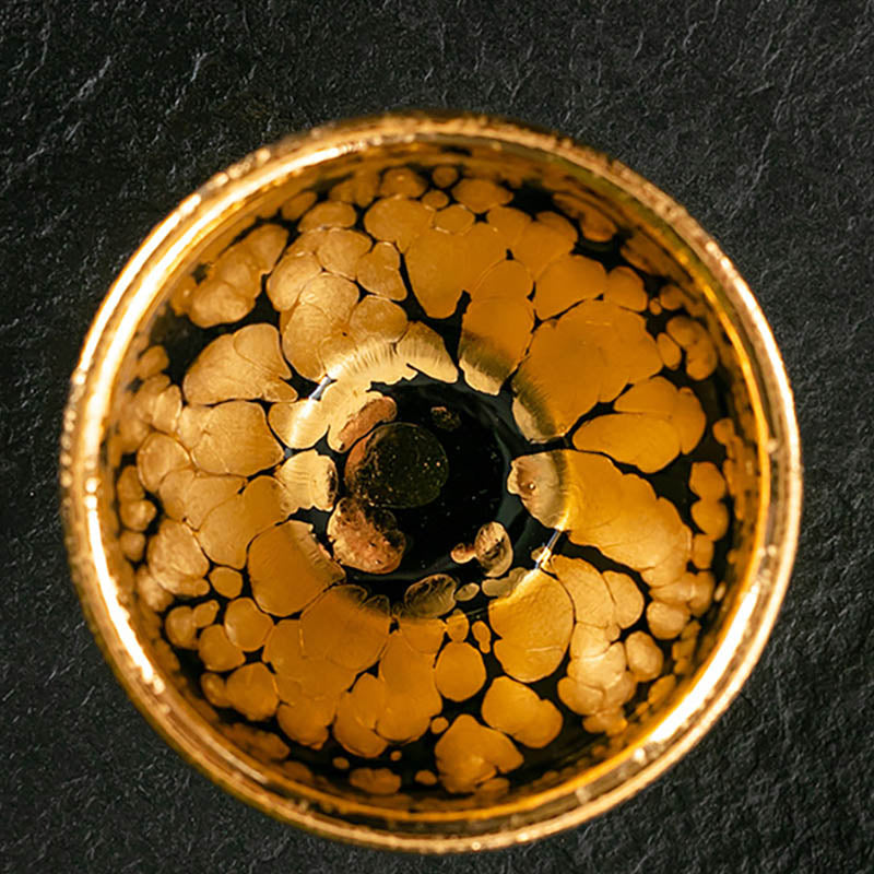 Buddha Stones24K ゴールド スポットパターン 中国 Jianzhan 陶器 ティーカップ カンフー ティーカップ ボウル ギフトボックス付き