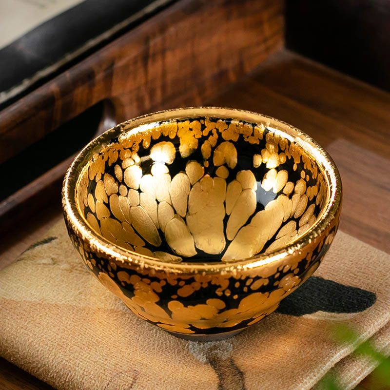 Buddha Stones24K ゴールド スポットパターン 中国 Jianzhan 陶器 ティーカップ カンフー ティーカップ ボウル ギフトボックス付き
