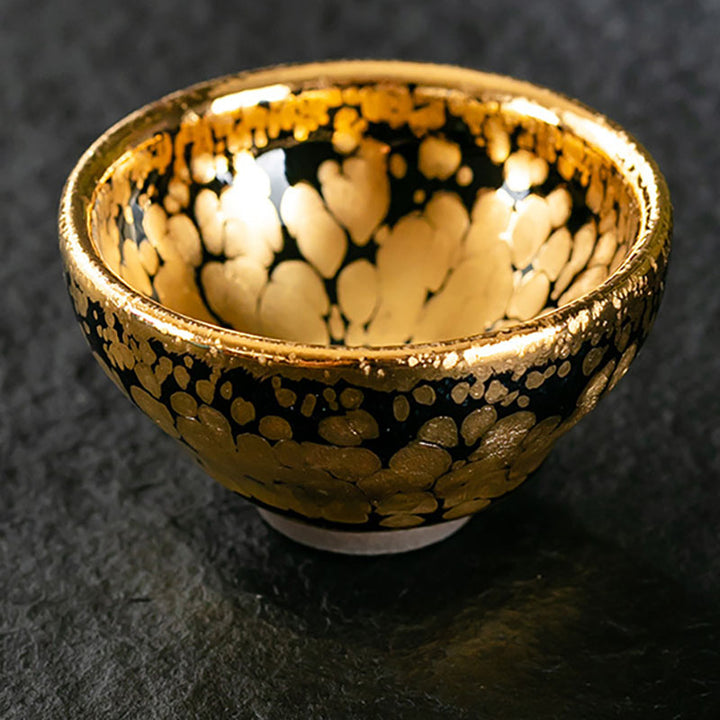 Buddha Stones24K ゴールド スポットパターン 中国 Jianzhan 陶器 ティーカップ カンフー ティーカップ ボウル ギフトボックス付き