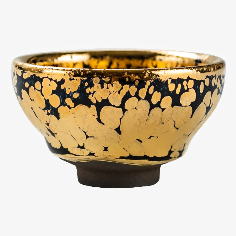 Buddha Stones24K ゴールド スポットパターン 中国 Jianzhan 陶器 ティーカップ カンフー ティーカップ ボウル ギフトボックス付き