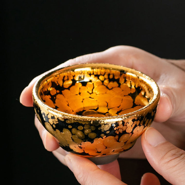 Buddha Stones24K ゴールド スポットパターン 中国 Jianzhan 陶器 ティーカップ カンフー ティーカップ ボウル ギフトボックス付き