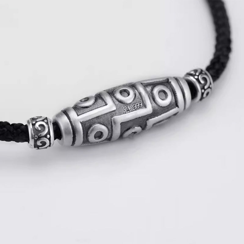 Buddha Stones999スターリングシルバー 九眼天珠 ビーズ模様 保護ロープネックレスペンダント