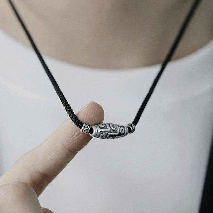 Buddha Stones999スターリングシルバー 九眼天珠 ビーズ模様 保護ロープネックレスペンダント