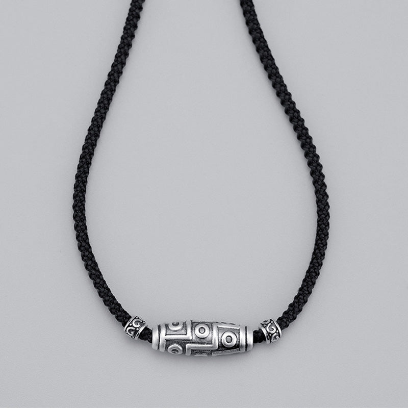 Buddha Stones999スターリングシルバー 九眼天珠 ビーズ模様 保護ロープネックレスペンダント