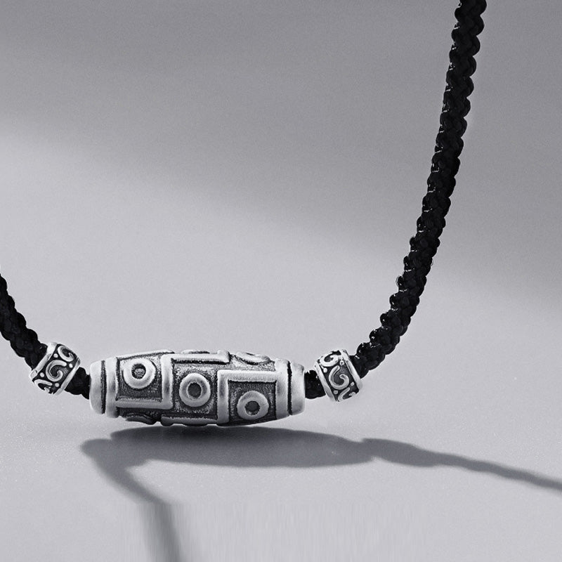 Buddha Stones999スターリングシルバー 九眼天珠 ビーズ模様 保護ロープネックレスペンダント