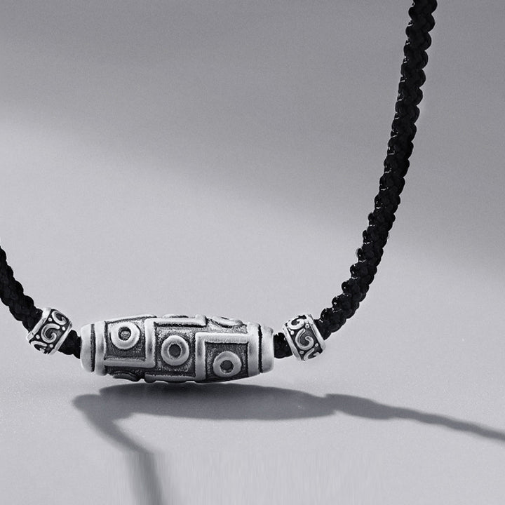 Buddha Stones999スターリングシルバー 九眼天珠 ビーズ模様 保護ロープネックレスペンダント