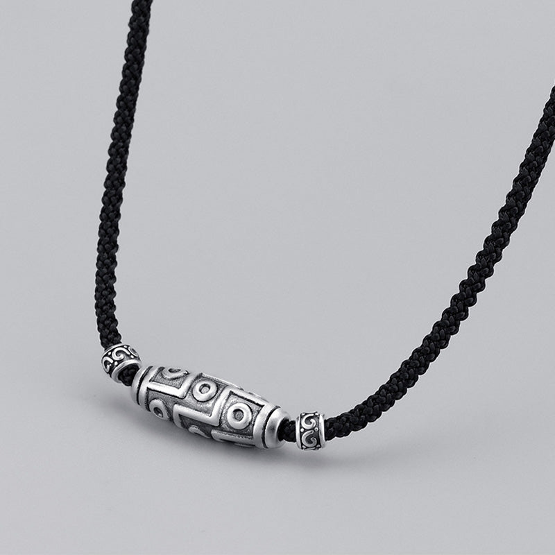 Buddha Stones999スターリングシルバー 九眼天珠 ビーズ模様 保護ロープネックレスペンダント