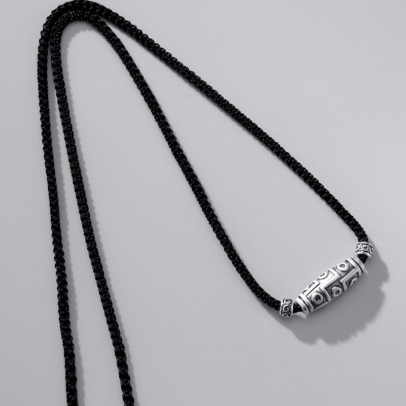 Buddha Stones999スターリングシルバー 九眼天珠 ビーズ模様 保護ロープネックレスペンダント