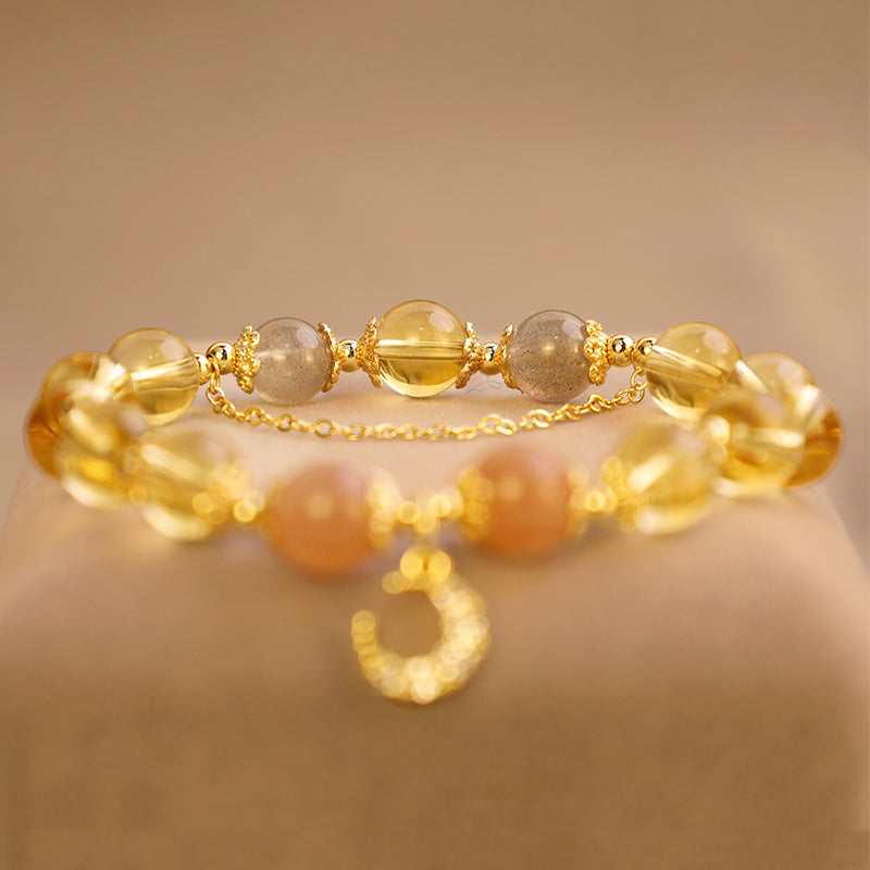 Buddha Stones 祝福された月モチーフのシトリン 豊かなエネルギーのブレスレット